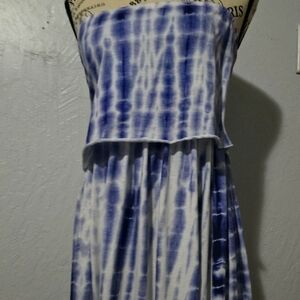 Blue and White Tie-Dye Strapless Dress